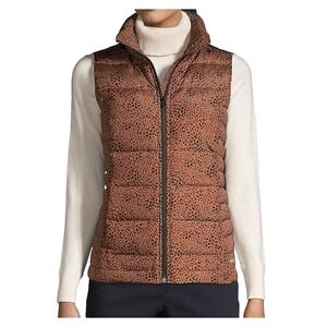 Lands' End Women's Insulated Down‎ Puffer Full Zip Vest Leopard Animal Print 1XL